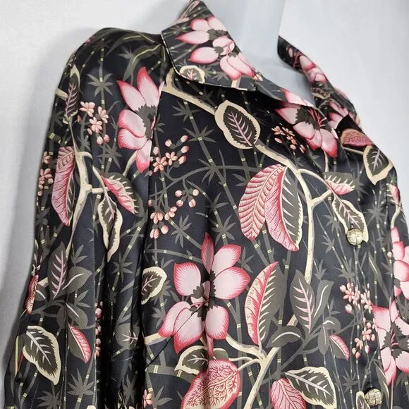 Tuckernuck Womens M Bamboo Black Floral Midi Shirt Dress Round Slits Hem Peasant - Picture 14 of 16